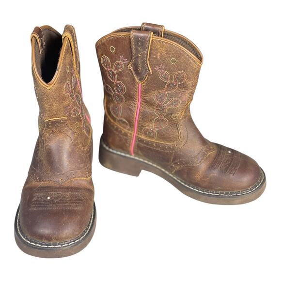 Justin Youth Girls Glitzi Light Up Brown Leather Western Cowgirl Boots Size-13.5 - Picture 2 of 9